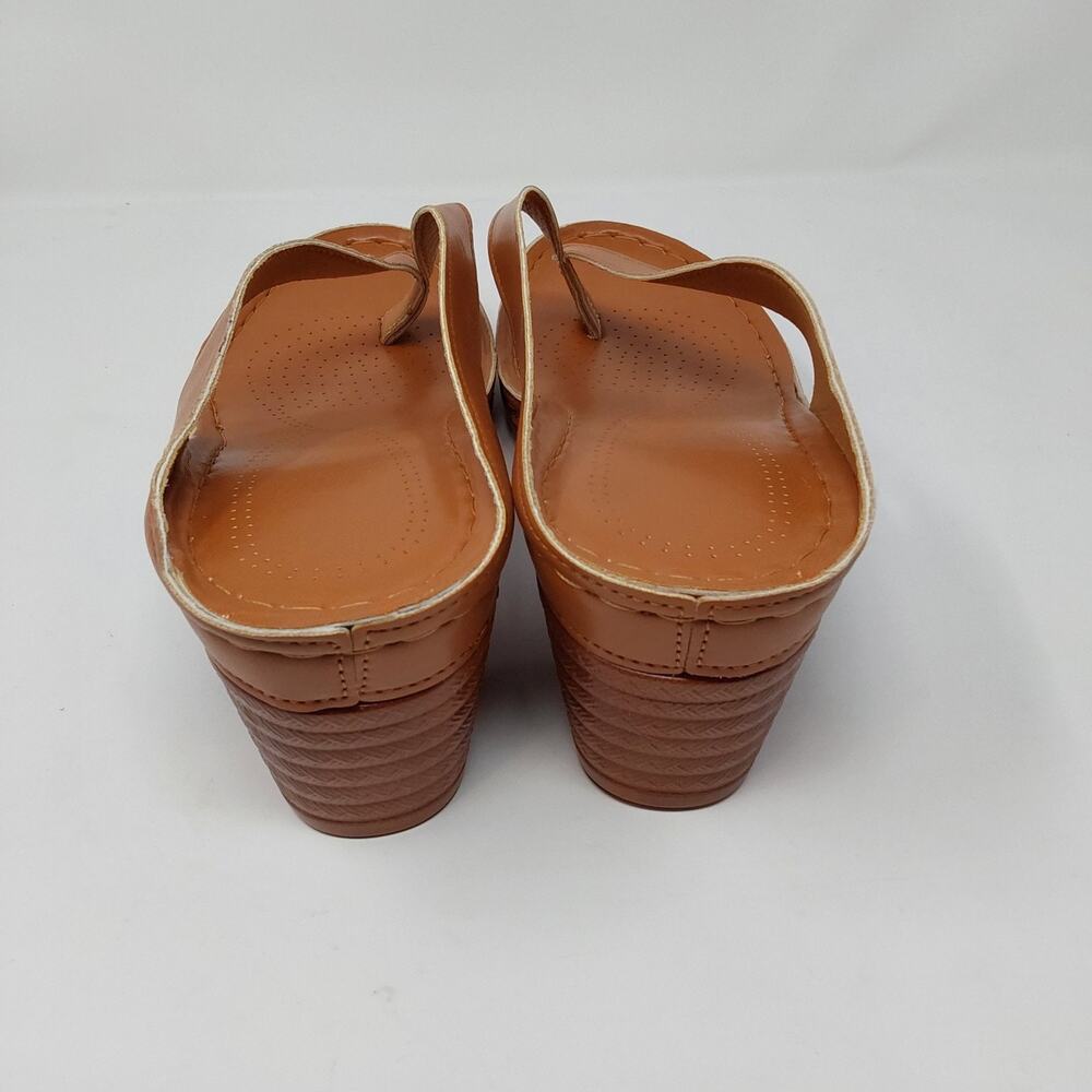 Women's Tan Brown Thong Mule Heels Slide Sandals Block Heel Size EU 43 Us 12 - Picture 4 of 15